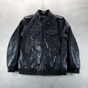 Levis Jacket Mens 2XL Black Faux Leather Sherpa Lined Bomber Moto Zip Front